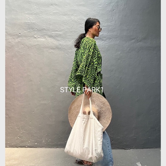 Style Park 1 Neon Green Animal Print Cheetah Kimono w/Pockets OS Bali Bohemian - Picture 2 of 11